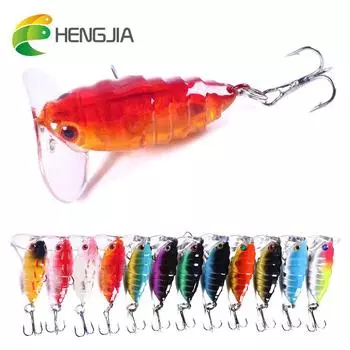 Рыболовная приманка Hengjia 4,4 г/4 см, приманка для цикад, пластиковая приманка для насекомых, 5 шт./лот, приманка для воблера Topwater
