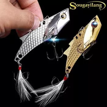 Рыболовная приманка Металл VIB Спиннер Лопасть Ложки Наживка Перья Тройные крючки Окунь Судак Ловля форели золотой