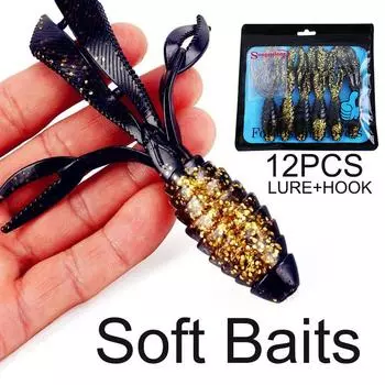 Рыбалка, мягкая приманка 6PCS Lures and 6pcs Hooks