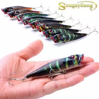 Рыболовная приманка-поппер, красочная приманка с металлическими тройными крючками, рыболовные снасти для окуня для ловли окуня и форели 8 Pcs