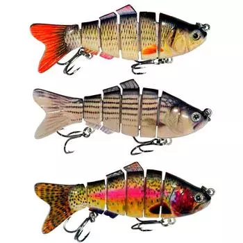 Рыболовная приманка, приманка для плавания, рыболовный крючок, приманка для охоты на рыбу, мускусный окунь, 3,8 дюйма, 6 сегментов