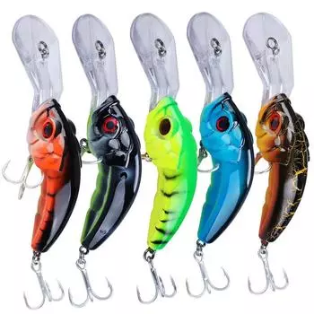 Рыболовная приманка, твердая, 5 шт., тройные крючки с перьями, 3D глазами, воблеры, приманки для гольяна, верхние водные приманки 5pcs