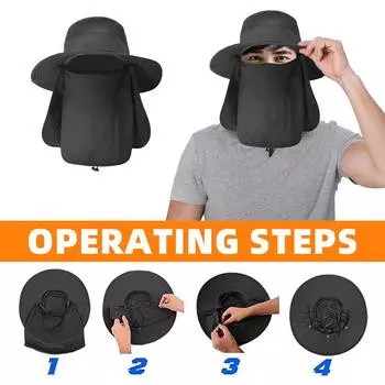 Рыболовная шляпа для мужчин с шеей, откидными рукавами и широкими полями, уличные шляпы с защитой от солнца темно-серого