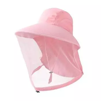 Рыболовная шляпа с сеткой-вуалью, широкими полями, защитой от солнца, дышащая шляпа, защита от комаров, регулируемая шляпа на шнурке розовый