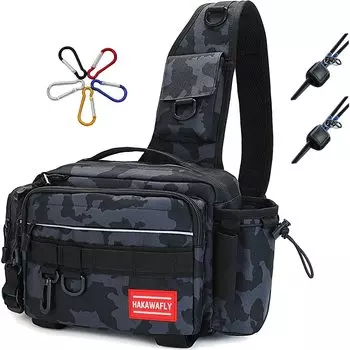 Рыболовная сумка HAKAWAFLY 5WAY с 2 ремнями для удилищ и 5 карабинами, рыболовная сумка, водонепроницаемая, многофункциональная, большой емкости, сумка Langan (синий