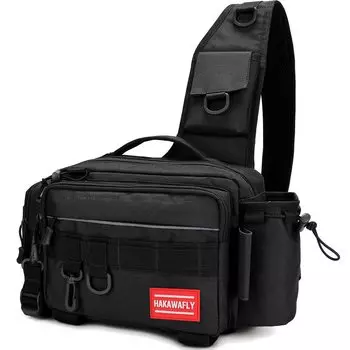 Рыболовная сумка HAKAWAFLY 5WAY с 2 ремнями для удилищ и 5 карабинами, рыболовная сумка, водонепроницаемая, многофункциональная, большой емкости, сумка Langan (черный)