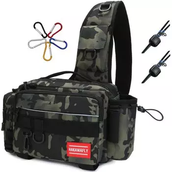 Рыболовная сумка HAKAWAFLY 5WAY с 2 ремнями для удилищ и 5 карабинами, рыболовная сумка, водонепроницаемая, многофункциональная, большой емкости, сумка Langan (военно-морской флот