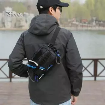 Рыболовная сумка на грудь из водонепроницаемой ткани Оксфорд, легкий жилет, большая вместимость, рюкзак для хранения снастей для кемпинга, пешего туризма, охоты, рыбалки чёрный/камуфляжный