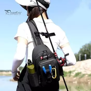 Рыболовная сумка с держателем для удочки, водонепроницаемая нейлоновая сумка-слинг для рыболовных принадлежностей, легкая, для походов, охоты, рыболовства, одно плечевое хранение серый