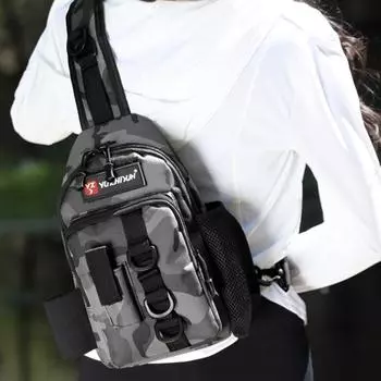 Рыболовная сумка с держателем для удочки, водонепроницаемая нейлоновая сумка-слинг для рыболовных принадлежностей, легкая, для походов, охоты, рыболовства, одно плечевое хранение серый