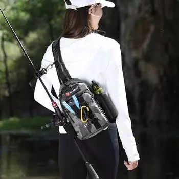 Рыболовная сумка с держателем для удочки, водонепроницаемая нейлоновая сумка для рыболовных принадлежностей, сумка-слинг для отдыха на открытом воздухе серый