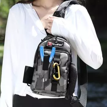 Рыболовная сумка с держателем для удочки, водонепроницаемая нейлоновая сумка-слинг для рыболовных принадлежностей, легкая, для походов, охоты, рыболовства, одно плечевое хранение серый