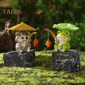Рыболовное животное, фигурка из смолы, мультяшное животное, скульптура, окрашенная рыбацкая статуэтка для аквариума, домашнего офиса, стола Frog