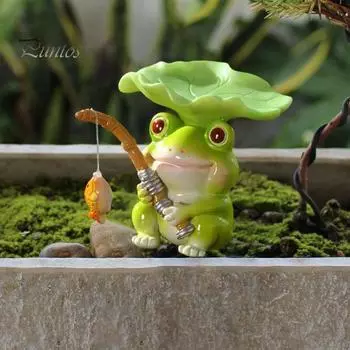 Рыболовное животное, фигурка из смолы, мультяшное животное, скульптура, окрашенная рыбацкая статуэтка для аквариума, домашнего офиса, стола Frog