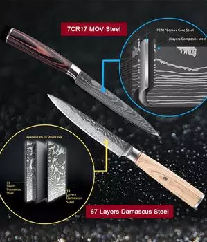Рыболовные филейные ножи из дамасской стали, 5-дюймовый нож для обвалки, японский кухонный нож, острый, кованый, с полной рукояткой из дерева