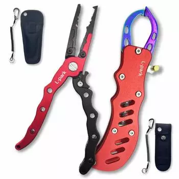 Рыболовные инструменты Fish Grip Set Fishing Pliers Легкие алюминиевые рыболовные снасти Набор из 2 шт. Красный Черный L-park [с замком] Устойчив к ржавчине ([С замком] +