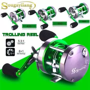 Рыболовные катушки для ловли на приманку 6 + 1BB, круглая катушка для троллинга, левая/правая ручка, катушка для пресной воды и соленой воды Left Hand 400 зелёный