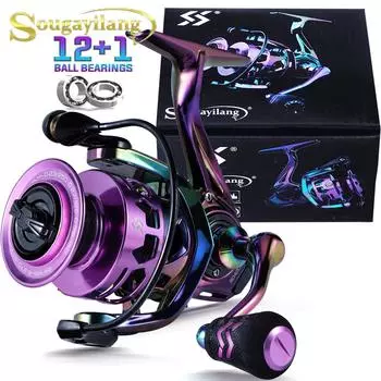 Рыболовные катушки Sougayilang 12+1 BB, вращающиеся с левой/правой ручкой, высокоскоростные рыболовные катушки 6,0:1 для ловли в соленой или пресной воде 1000 Series разноцветный