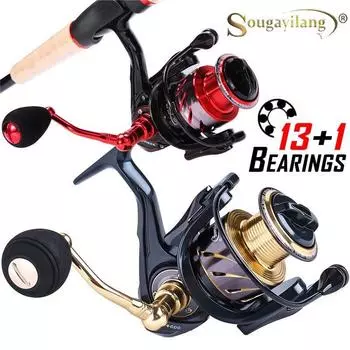Рыболовные катушки Sougayilang, металлическая спиннинговая катушка 13 + 1 BB для ловли в соленой и пресной воде 1000 красный