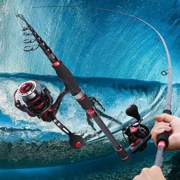 Рыболовные комбинации, телескопическая удочка из углеродного волокна со спиннинговой рыболовной катушкой, рыболовные снасти, инструмент 1.8M Rod & DL2000