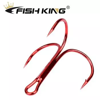 Рыболовные крючки FISHKING, 10/15/20 шт., высокоуглеродистые тройные крючки, супер острые, однотонные, размер 0,433 дюйма-1,574 дюйма, стальной рыболовный крючок с тройными колючками 1/0#-10pcs красный