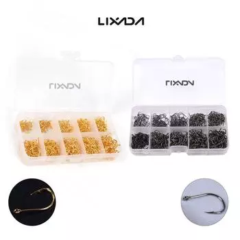Рыболовные крючки Lixada, 500 шт., рыболовные крючки из углеродистой стали, 3 #-12 #, 10 размеров, рыболовные крючки с 500pcs with hole чёрный