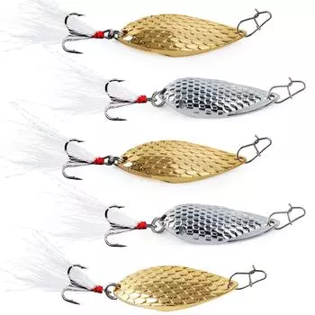 Рыболовные ложки, приманки, 5 шт., блесны для окуня, судака, форели с пластиковой коробкой для пресноводной рыбалки 1pcs