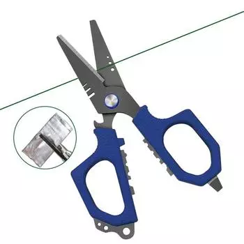 Рыболовные ножницы 6,5 дюйма, профессиональные рыболовные ножницы с двойными зубчатыми лезвиями, ножницы для рыбацкой плетеной лески с титановым покрытием, многофункциональный инструмент с нескользящей рукояткой синий