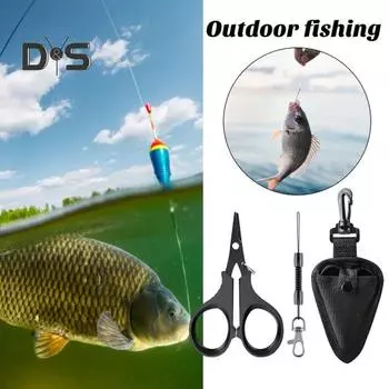 Рыболовные ножницы с защитой от потери ручного троса, острыми зубчатыми лезвиями, компактным дизайном, портативными многофункциональными металлическими ножницами чёрный