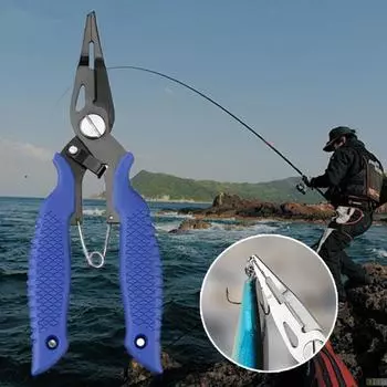 Рыболовные плоскогубцы из нержавеющей стали, эргономичная ручка, открывалка для колец, резак для полиэтиленовой лески, устройство для удаления крючков, ножницы для лески, рыболовные аксессуары синий