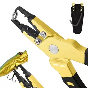 Рыболовные плоскогубцы SANLIKE, плоскогубцы для разрезания колец, кусачки для лески, рыболовные многофункциональные, легкие, в комплекте специальный футляр, серебристый/золотой (Золото) золотой