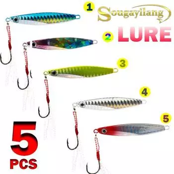 Рыболовные приманки, 5 шт., микро-металлическая приманка для джиговой ловли с перьями, искусственные лазерные джиг-приманки, тонущие приманки 5 pcs