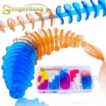 Рыболовные приманки 5 шт. с 3 шт. рыболовными крючками Искусственные мягкие приманки Рыболовные черви Окунь Форель Судак Пресноводные приманки для ловли карпа 5PCS lure& 3pcs hooks разноцветный