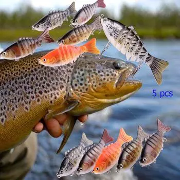 Рыболовные приманки, 7 мультисегментных рыболовных приманок, форель для ловли окуня, наживка с тройными крючками, приманки для плавания 1