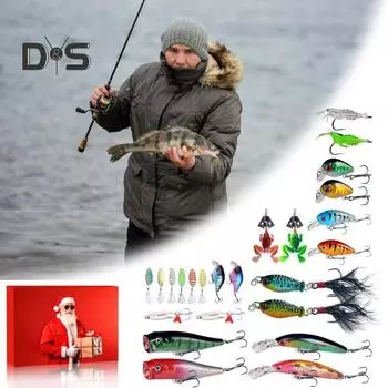 Рыболовные приманки Адвент-календарь 2024 24-дневные рыболовные снасти Сюрпризы Оборудование Ежедневные рыболовные сюрпризы Подарок для рыболовов красный