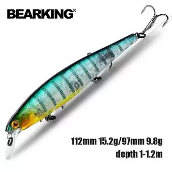 Рыболовные приманки Bearking 4 дюйма, 112 мм, 4-1/2 дюйма, 97 мм, глубина 3–4 фута, 1–1,2 м, жесткая наживка, 10 цветов на выбор, качественный гольян, профессиональный гольян B97mm