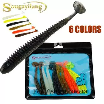 Рыболовные приманки, искусственные мягкие приманки, рыболовные черви для окуня, форели, судака, пресноводная рыбалка в соленой воде 10 pcs красный