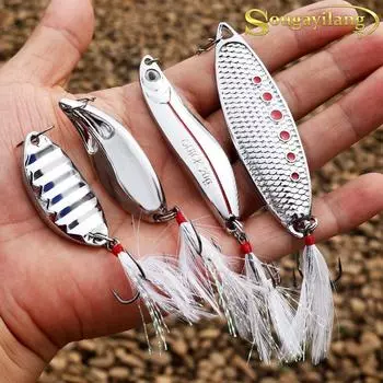 Рыболовные приманки с ложкой, смешанный размер, 4 шт., цельнометаллическая ложка, рыболовные приманки Vib, рыболовные тройные крючки, приманка для наживки