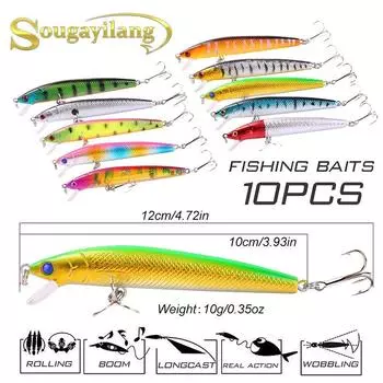 Рыболовные приманки Sougayilang, 10 шт., рыболовные приманки для гольяна, АБС-пластик, тонущие приманки для дайвинга, плавающие воблеры, жесткие приманки 10 pcs