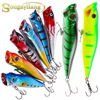 Рыболовные приманки SOUGAYILANG, 8 шт., рыболовные приманки, приманка-поппер с двумя крючками, рыболовные снасти для окуня 8Pcs