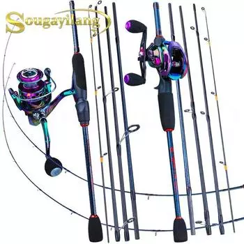 Рыболовные удочки SOUGAYILANG, комбинированный набор, 5 секций, спиннинг, литье, удочка, удочка, портативная рыболовная катушка Spinning1.8M&1000