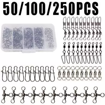 Рыболовные вертлюги и защелки из высокопрочной нержавеющей стали 65 фунтов для ловли окуня в соленой и пресной воде 250pcs