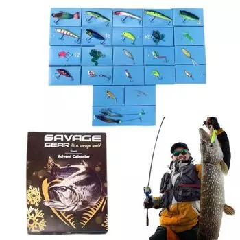 Рыболовный адвент-календарь 2024 года для рыболовов 24 дня рыболовные приманки крючки аксессуары рождественский подарок для любителей рыбалки синий