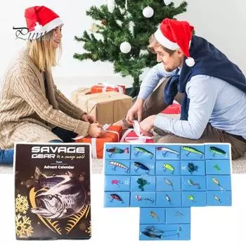 Рыболовный адвент-календарь 2024 года для рыболовов 24 дня рыболовные приманки крючки аксессуары рождественский подарок для любителей рыбалки синий