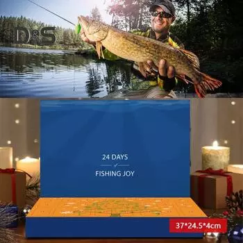 Рыболовный адвент-календарь 2024 года, обратный отсчет до Рождества, 24 дня, набор приманок, рождественский сюрприз, подарок для рыболова синий