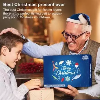 Рыболовный адвент-календарь 2024 года, обратный отсчет до Рождества, 24 дня, набор приманок, рождественский сюрприз, подарок для рыболова синий