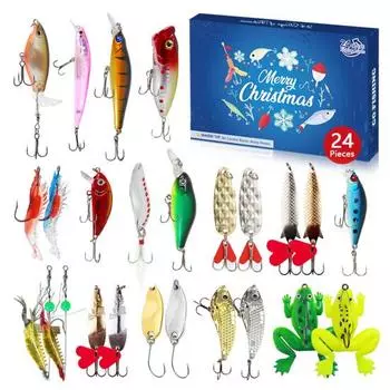 Рыболовный адвент-календарь 2024 года, обратный отсчет до Рождества, 24 дня, набор приманок, рождественский сюрприз, подарок для рыболова синий