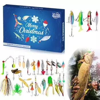 Рыболовный адвент-календарь для мужчин на 2024 год. Обратный отсчет до Рождества. Подарочный набор рыболовных приманок с колеблющимися блеснами Topwater, попперами Minnow, воблерами VIB. 1 Set