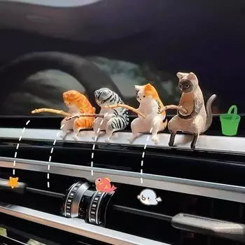 Рыболовный кот Украшение салона автомобиля Симпатичная смола с трубчатыми стеклами Авто Зеркало заднего вида Подвеска Воздуховыпускное отверстие Для автомобильных аксессуаров