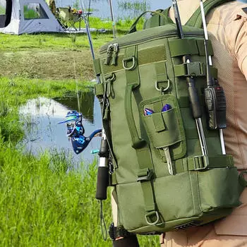 Рыболовный рюкзак большой вместимости, удобная для переноски, износостойкая многофункциональная водонепроницаемая сумка для походов зелёный
